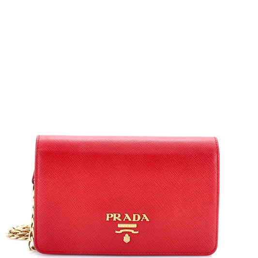 Prada Chain Wallet Crossbody Saffiano Leather