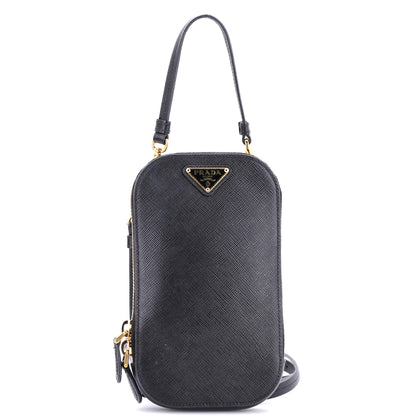 Prada Zip Phone Holder Crossbody Bag Saffiano Leather