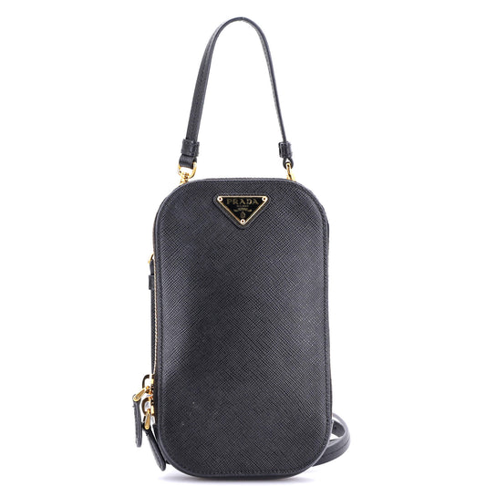 Prada Zip Phone Holder Crossbody Bag Saffiano Leather