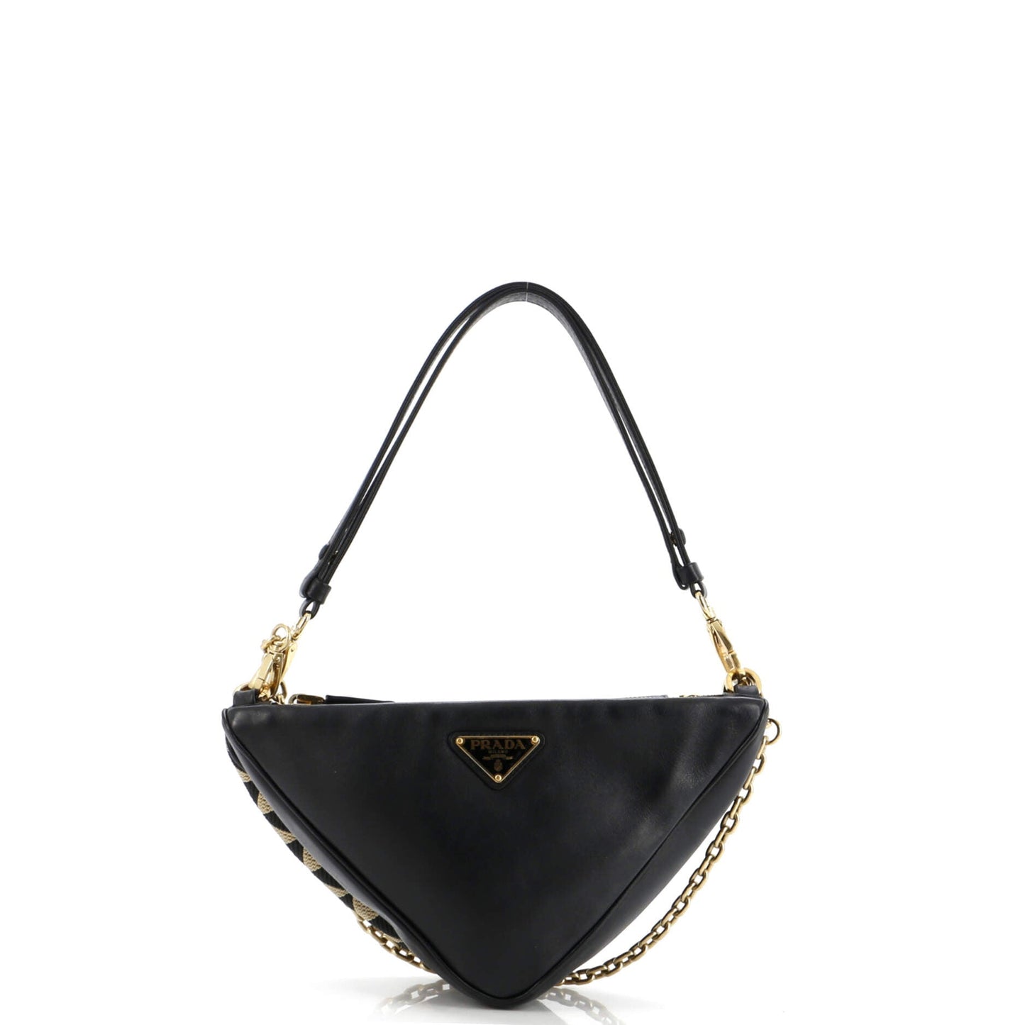 Prada Double Symbole Triangle Bag Leather and Jacquard Mini