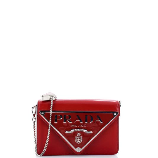 Prada Maxi Triangle Logo Chain Flap Bag Brushed Leather Small