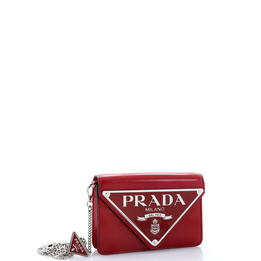 Prada Maxi Triangle Logo Chain Flap Bag Brushed Leather Small