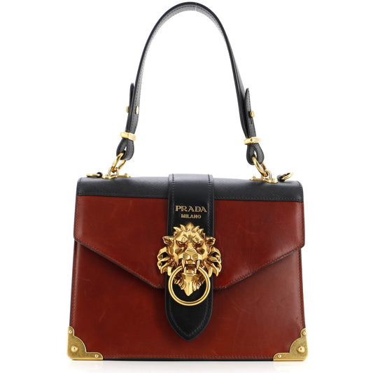 Prada Animalier Cahier Convertible Shoulder Bag City Calf and Saffiano Medium