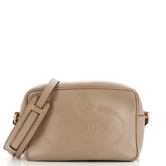Prada Logo Camera Bag Embossed Leather Small