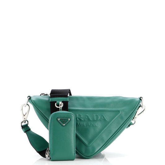 Prada Triangle Logo Zip Crossbody Bag Leather Small