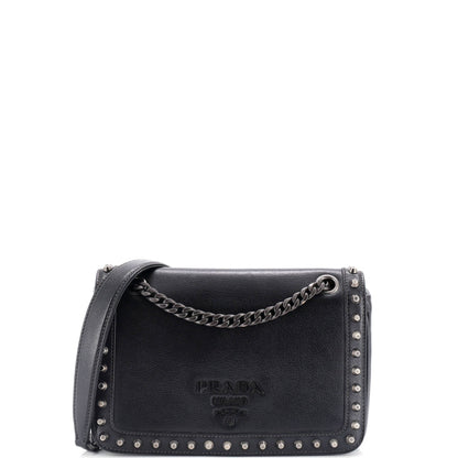 Prada Chain Flap Bag Studded Glazed Calfskin Medium