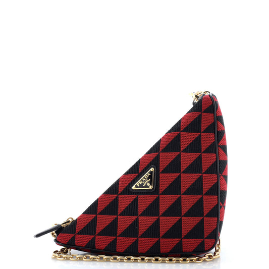 Prada Double Symbole Triangle Bag Leather and Jacquard Mini
