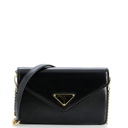Prada Triangle Logo Plaque Envelope Chain Shoulder Bag Saffiano Leather