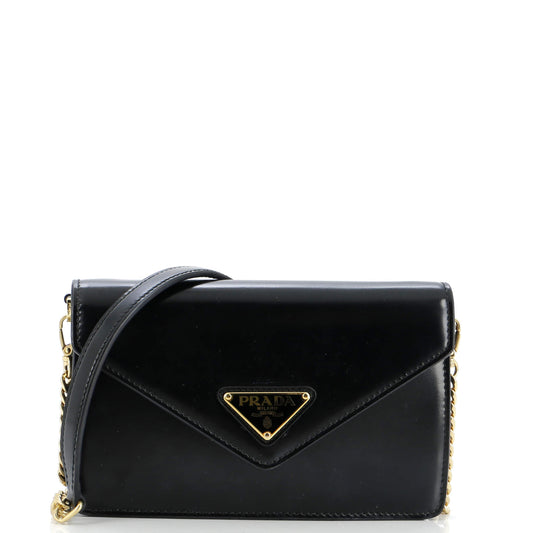 Prada Triangle Logo Plaque Envelope Chain Shoulder Bag Saffiano Leather
