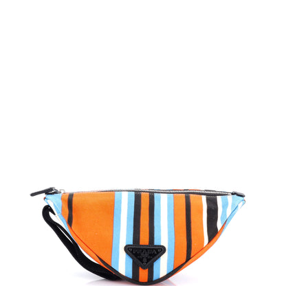 Prada Triangle Logo Zip Crossbody Bag Printed Canvas Large