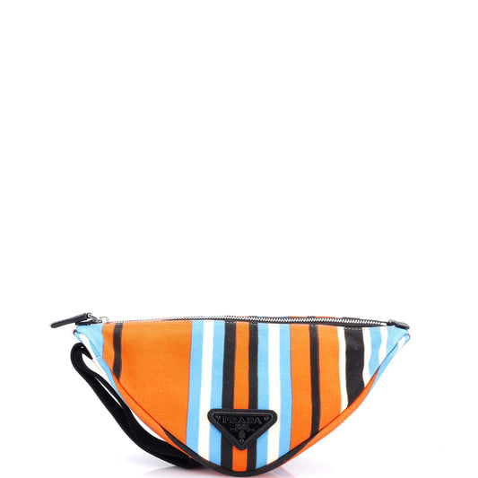 Prada Triangle Logo Zip Crossbody Bag Printed Canvas Large