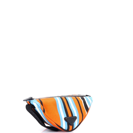 Prada Triangle Logo Zip Crossbody Bag Printed Canvas Large