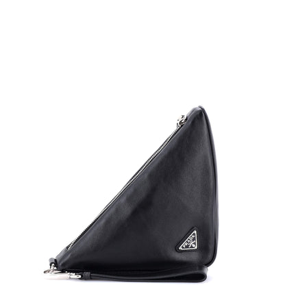 Prada Triangle Logo Wristlet Pouch Embossed Leather