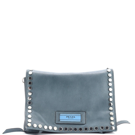 Prada Etiquette Flap Bag Studded Glace Calfskin Small