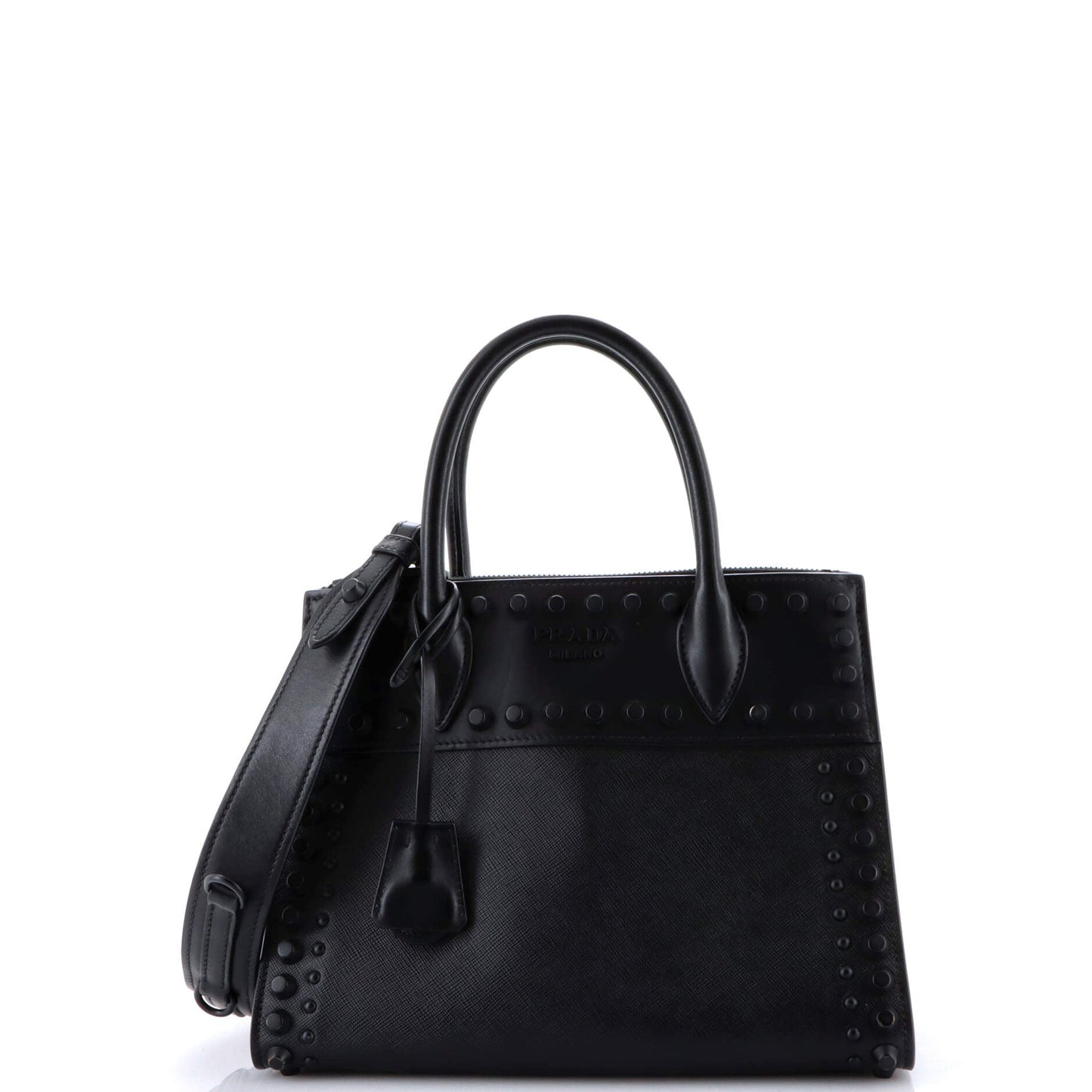 Prada Paradigme Tote Studded Saffiano with City Calf Small