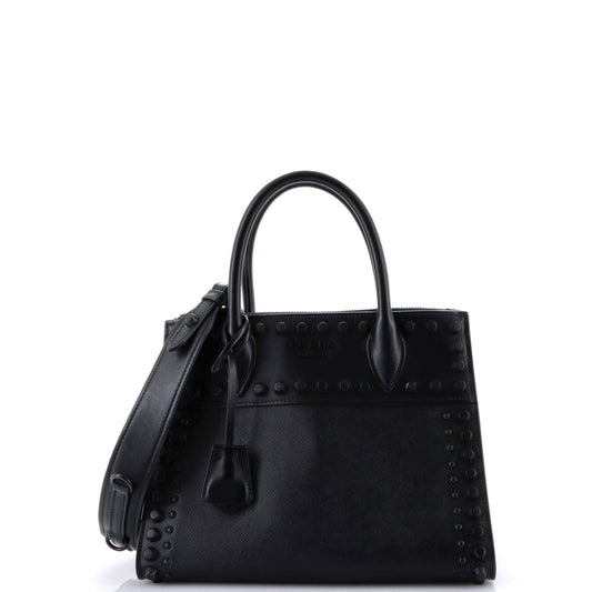 Prada Paradigme Tote Studded Saffiano with City Calf Small