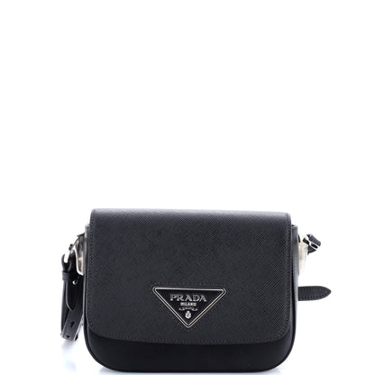Prada Identity Flap Shoulder Bag Saffiano with City Calf Small