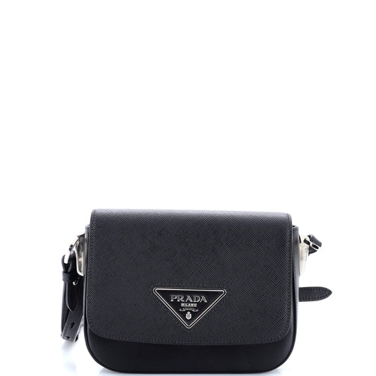 Prada Identity Flap Shoulder Bag Saffiano with City Calf Small