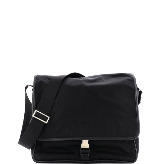 Prada Impunturato Buckle Flap Messenger Bag Quilted Tessuto Small