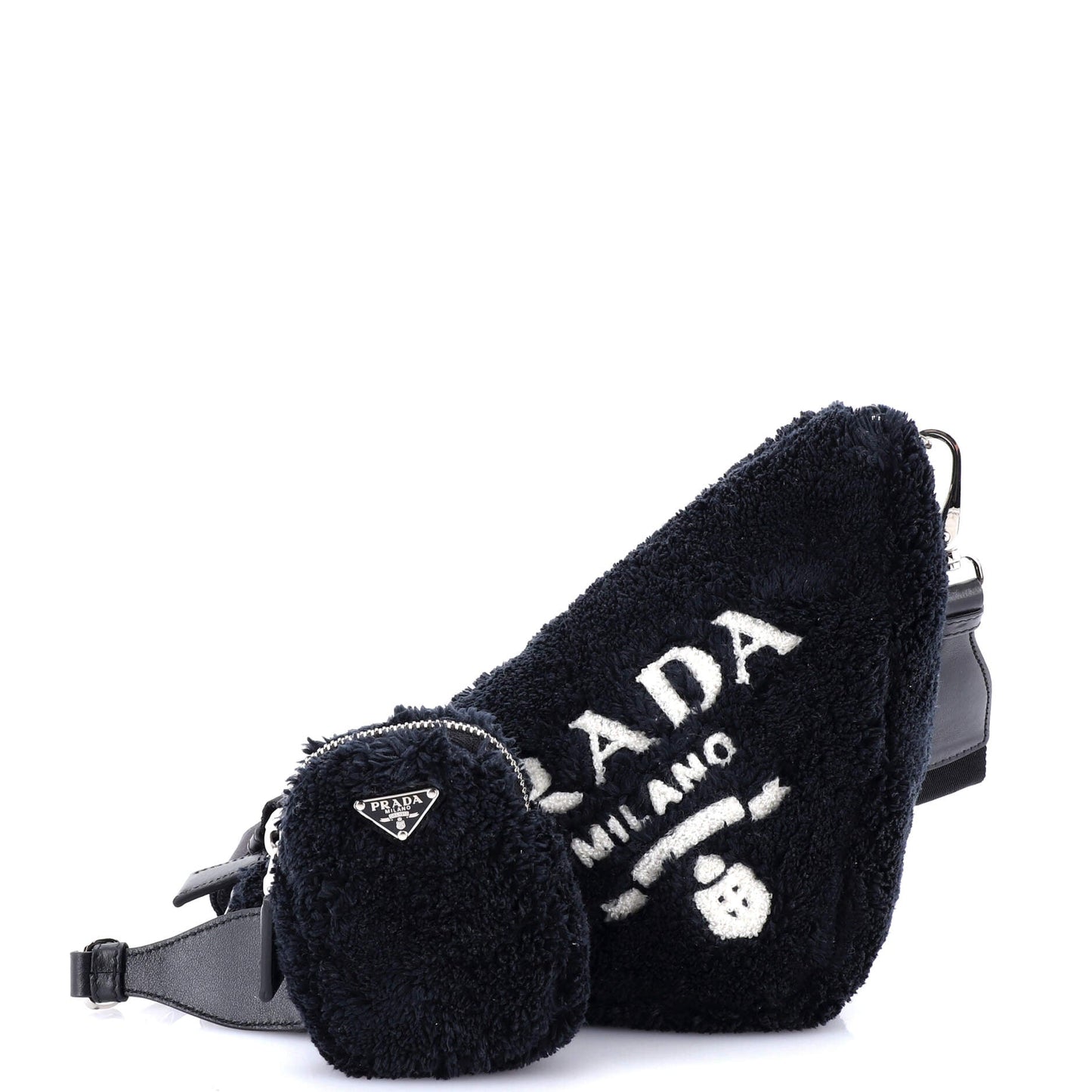 Prada Triangle Logo Zip Crossbody Bag Terry Cloth Small