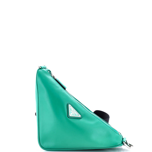 Prada Triangle Logo Zip Crossbody Bag Soft Leather Small