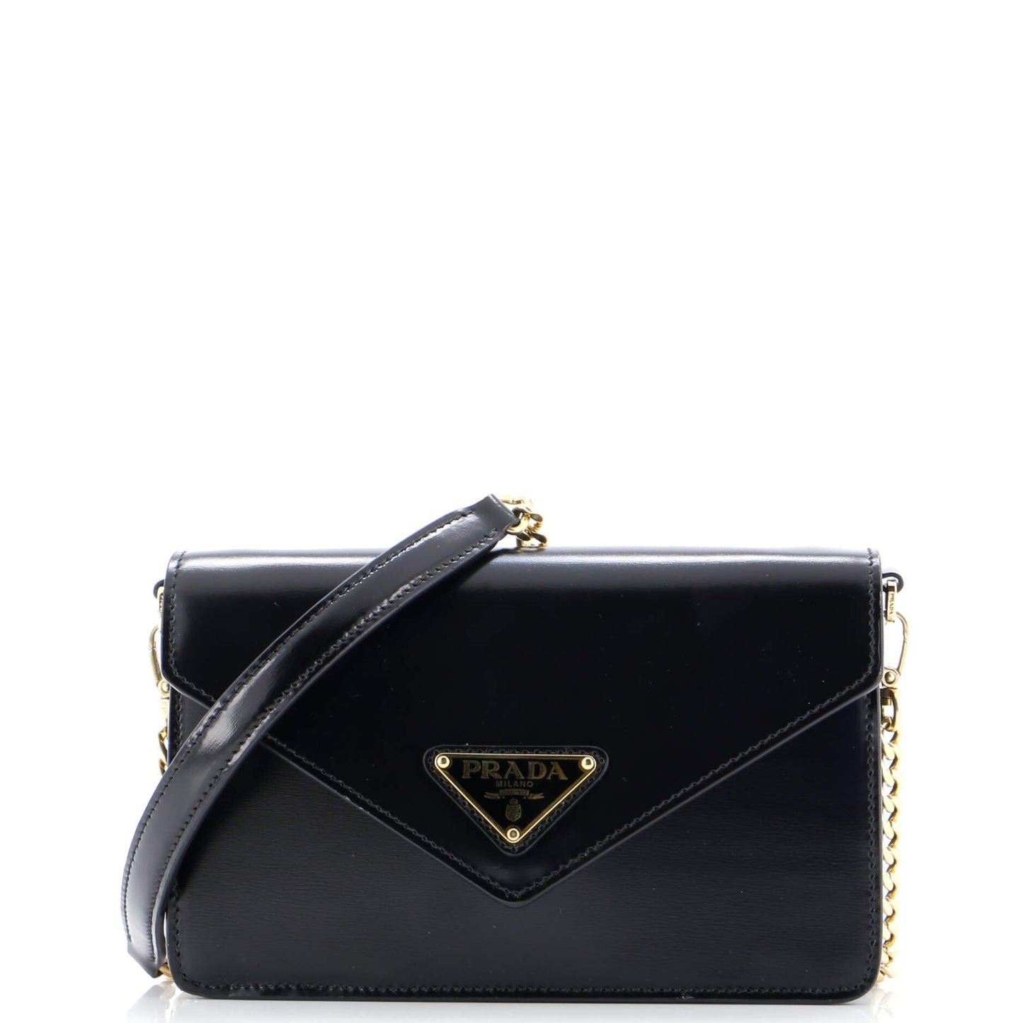 Prada Triangle Logo Envelope Chain Crossbody Bag Leather
