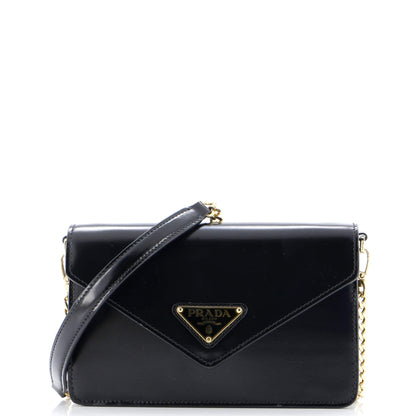 Prada Triangle Logo Envelope Chain Crossbody Bag Leather