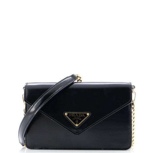 Prada Triangle Logo Envelope Chain Crossbody Bag Leather