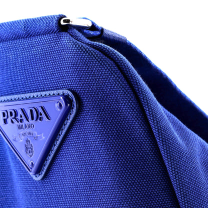Prada Triangle Logo Zip Crossbody Bag Embossed Canvas Large