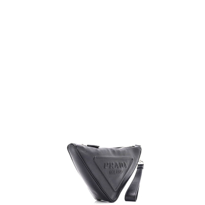 Prada Triangle Logo Wristlet Pouch Embossed Leather