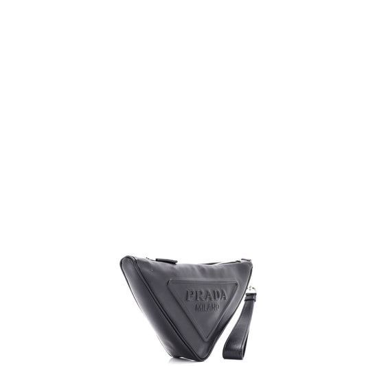 Prada Triangle Logo Wristlet Pouch Embossed Leather