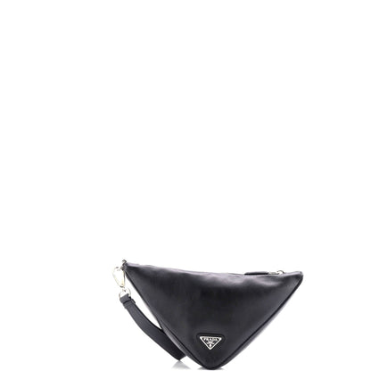 Prada Triangle Logo Wristlet Pouch Embossed Leather