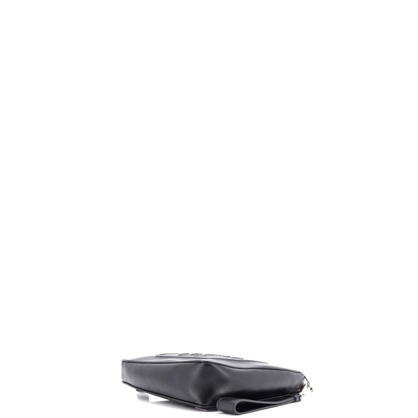 Prada Triangle Logo Wristlet Pouch Embossed Leather