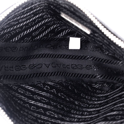 Prada Triangle Logo Wristlet Pouch Embossed Leather
