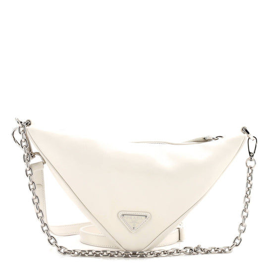 Prada Triangle Logo Zip Shoulder Bag Embossed Leather Mini