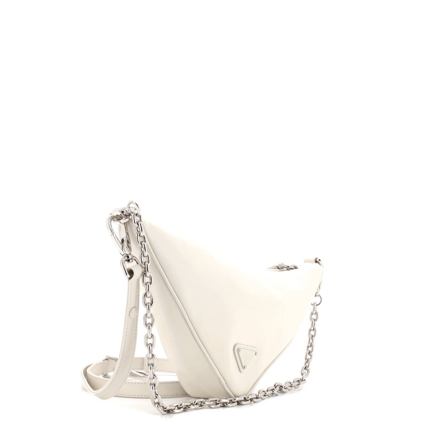 Prada Triangle Logo Zip Shoulder Bag Embossed Leather Mini