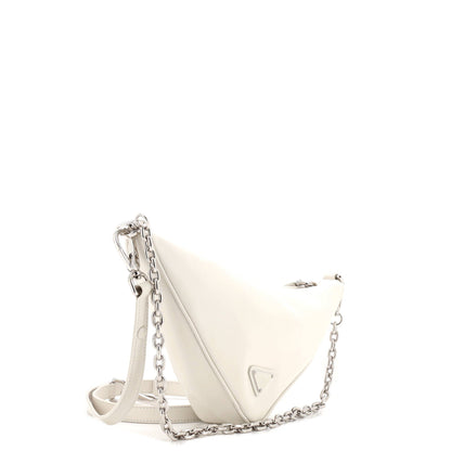 Prada Triangle Logo Zip Shoulder Bag Embossed Leather Mini