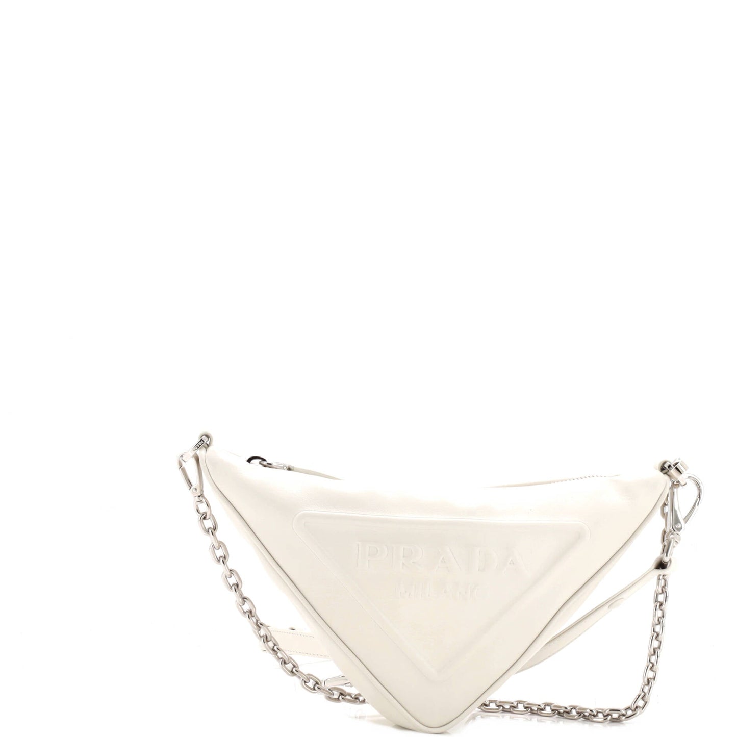 Prada Triangle Logo Zip Shoulder Bag Embossed Leather Mini