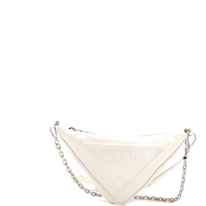Prada Triangle Logo Zip Shoulder Bag Embossed Leather Mini