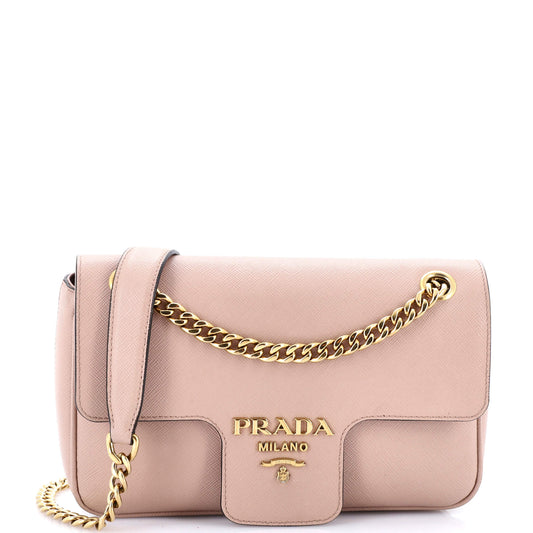 Prada Pattina Flap Shoulder Bag Saffiano Leather Small