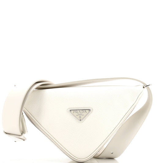 Prada Triangle Logo Zip Around Shoulder Bag Saffiano Leather