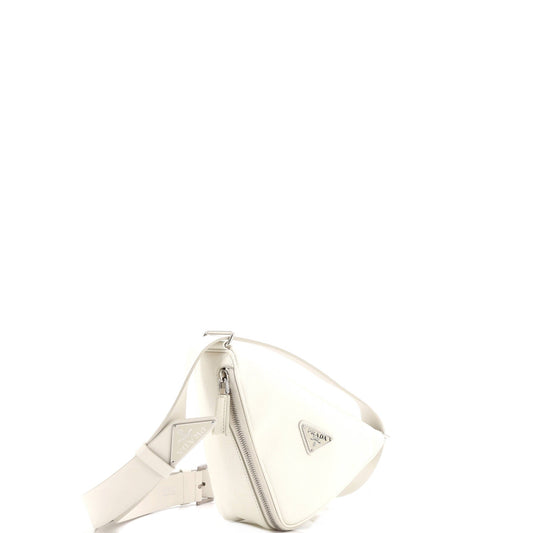 Prada Triangle Logo Zip Around Shoulder Bag Saffiano Leather
