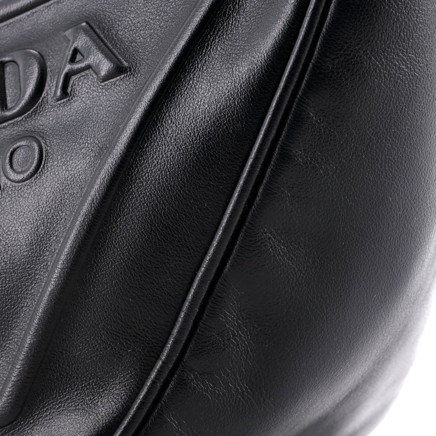 Prada Triangle Logo Zip Crossbody Bag Embossed Leather Mini
