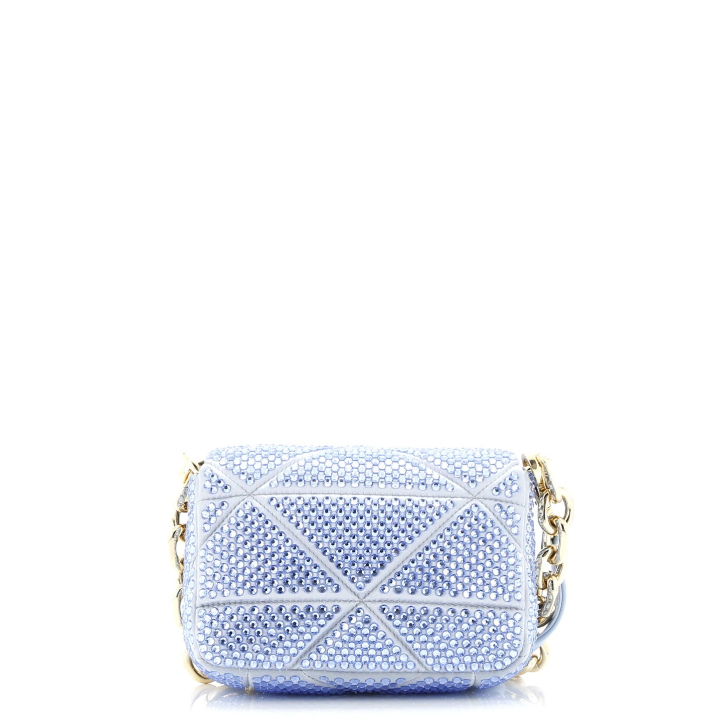Prada Triangle Chain Flap Bag Crystal Embellished Quilted Satin