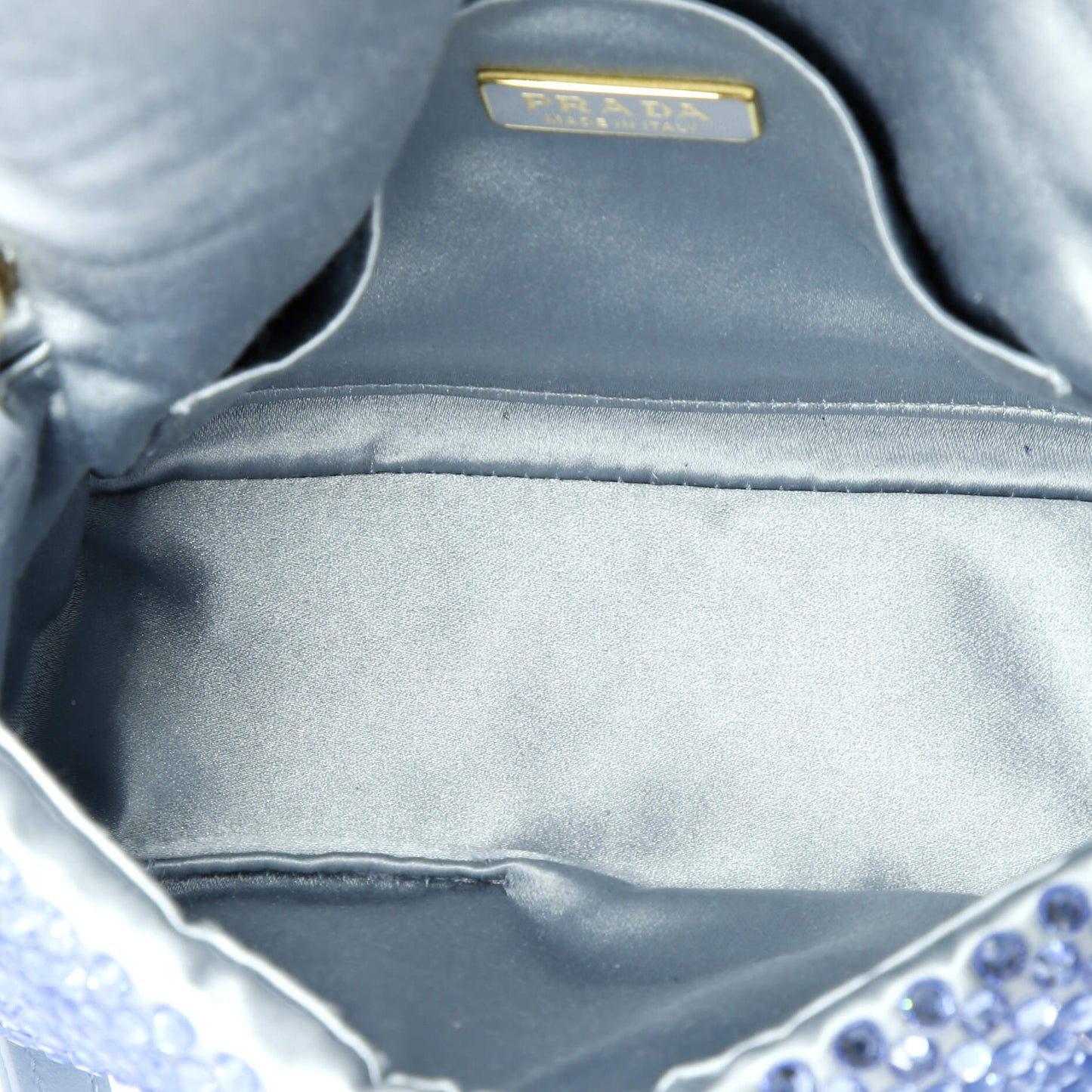 Prada Triangle Chain Flap Bag Crystal Embellished Quilted Satin