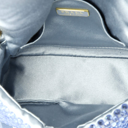 Prada Triangle Chain Flap Bag Crystal Embellished Quilted Satin