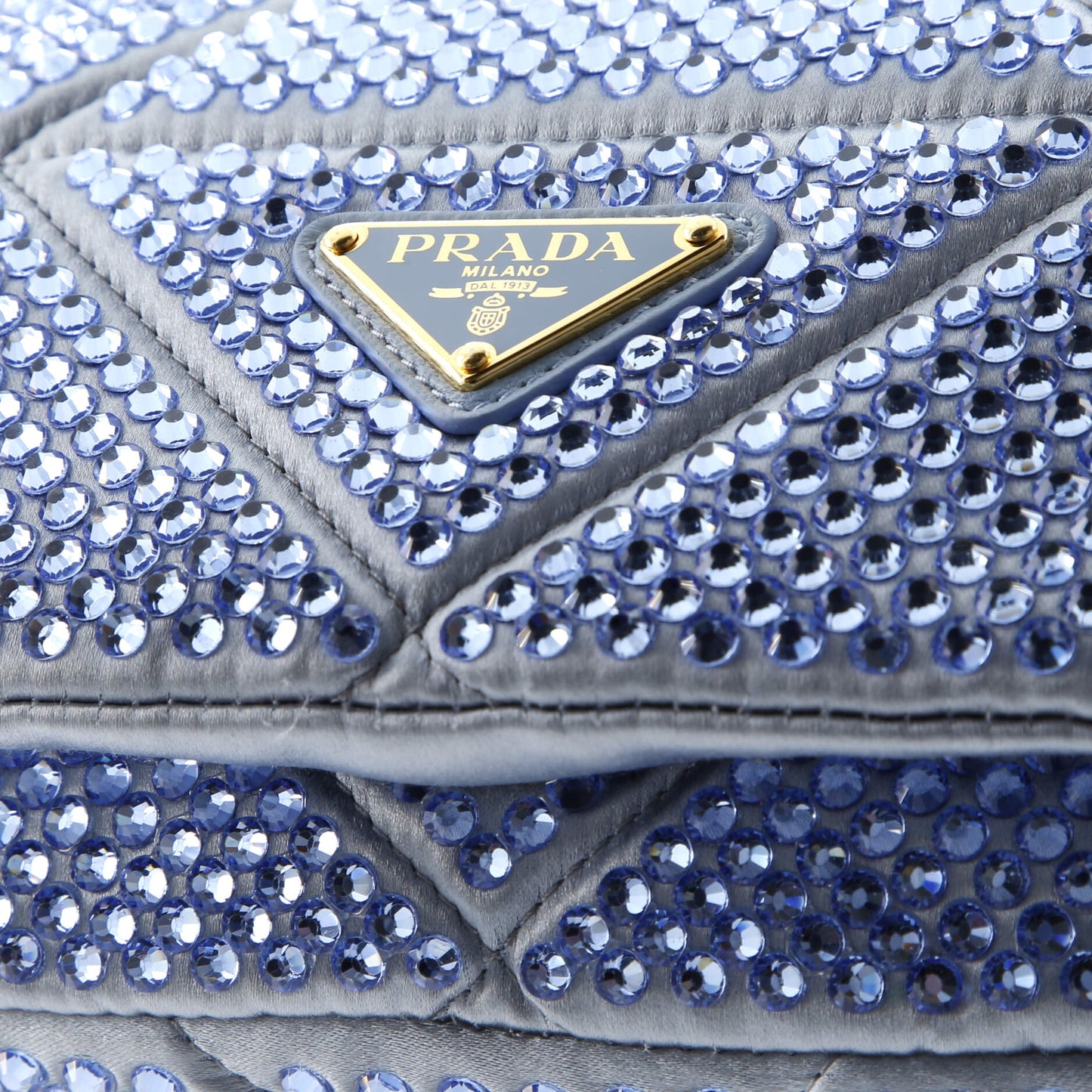Prada Triangle Chain Flap Bag Crystal Embellished Quilted Satin