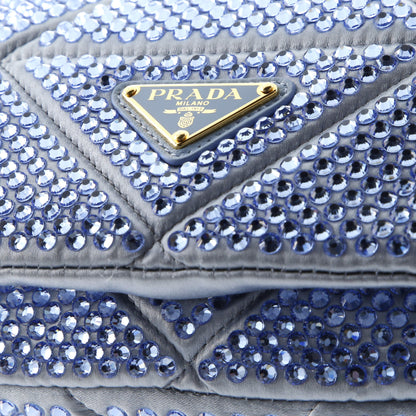 Prada Triangle Chain Flap Bag Crystal Embellished Quilted Satin