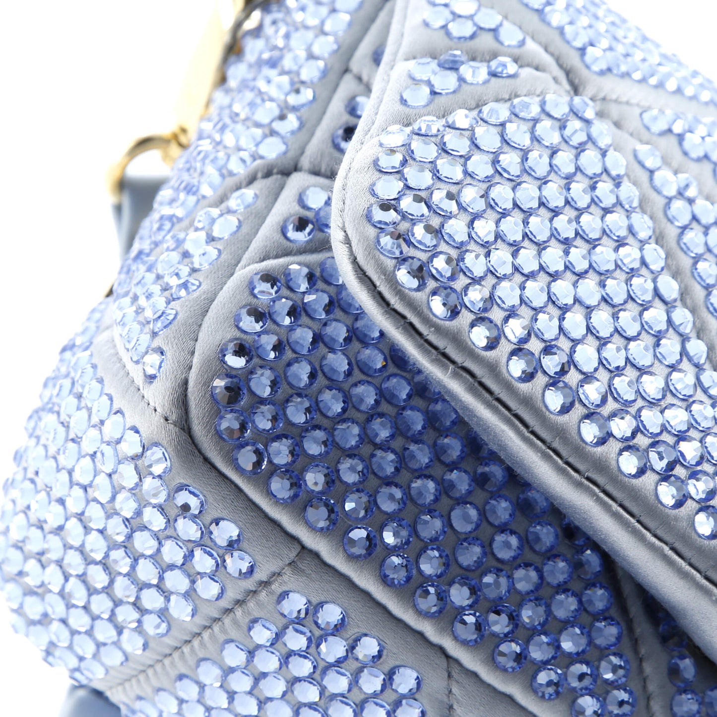Prada Triangle Chain Flap Bag Crystal Embellished Quilted Satin