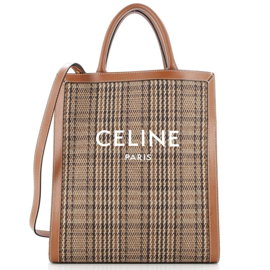Celine Vertical Cabas Tote Check Canvas and Leather Small